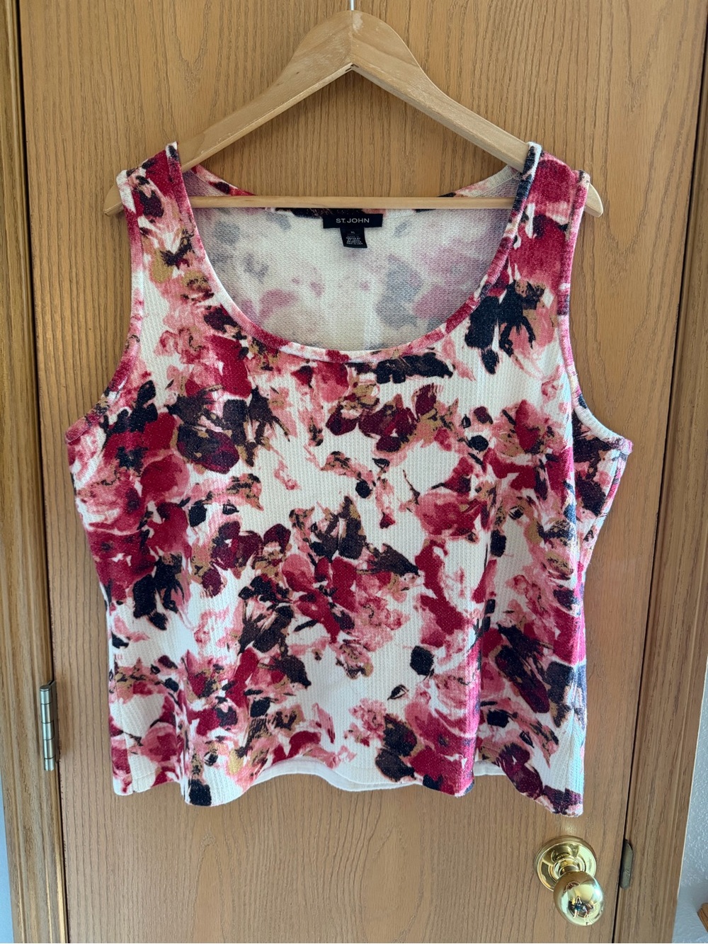 St. John Pink Floral Sleeveless Wool Tank Top Shell Women’s Size XL